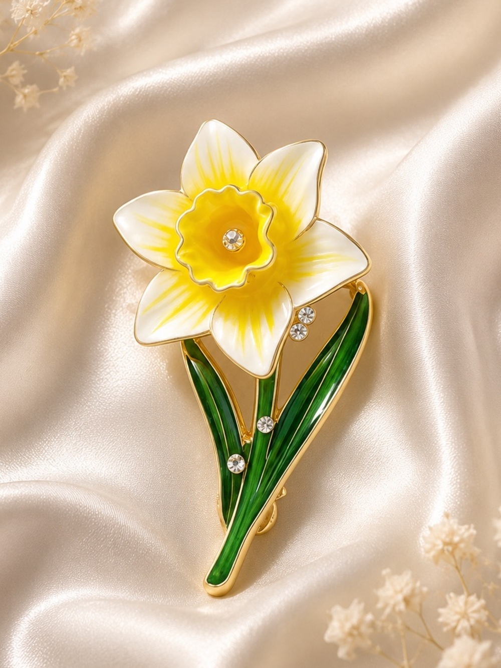 Yellow White Daffodil Floral Brooch -